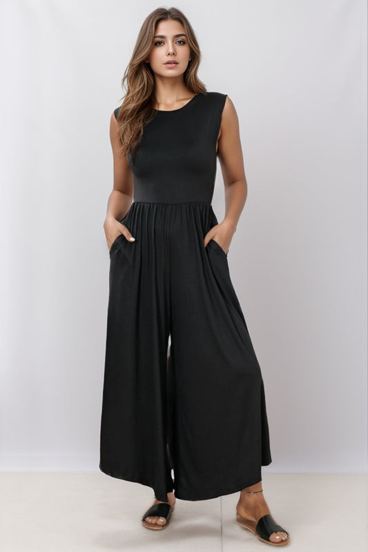 Sleeveless Pocketed Round Neck Jumpsuit