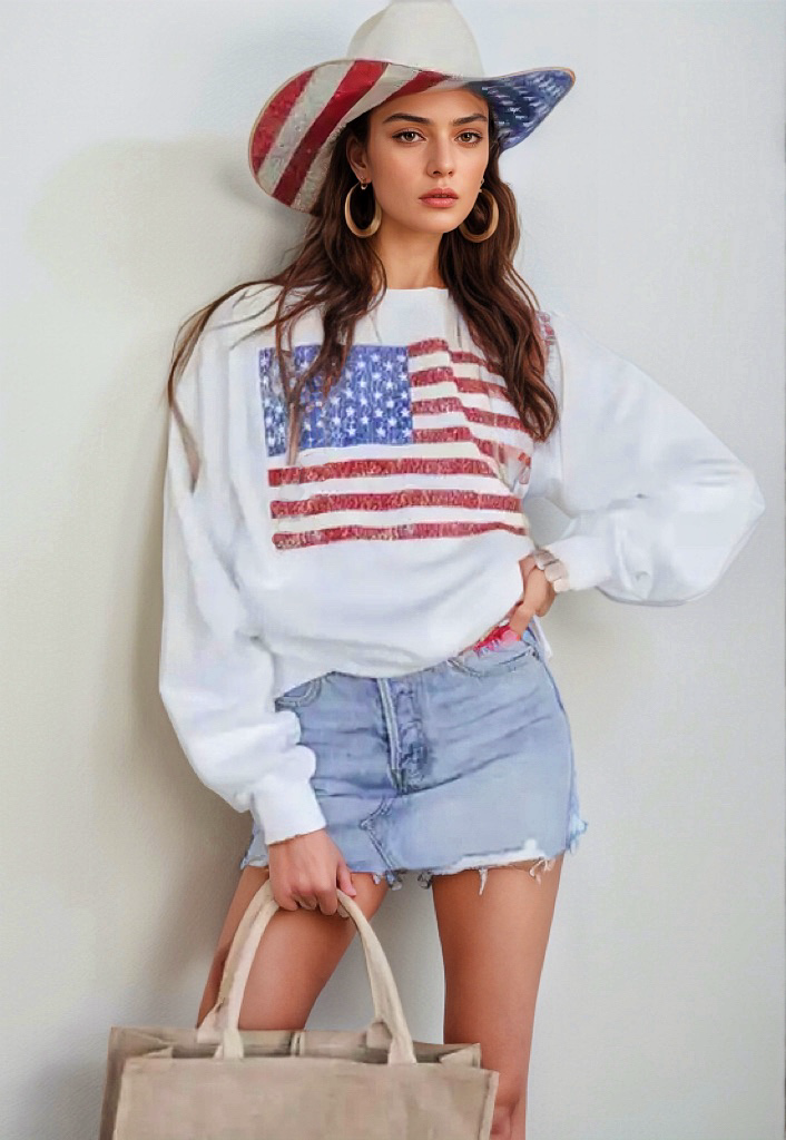 Patriotic Round Neck Long Sleeve Sweatshirt