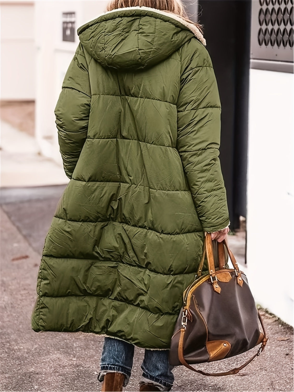 Full Size Zip Up Sherpa Hooded Coat - ShopEasier