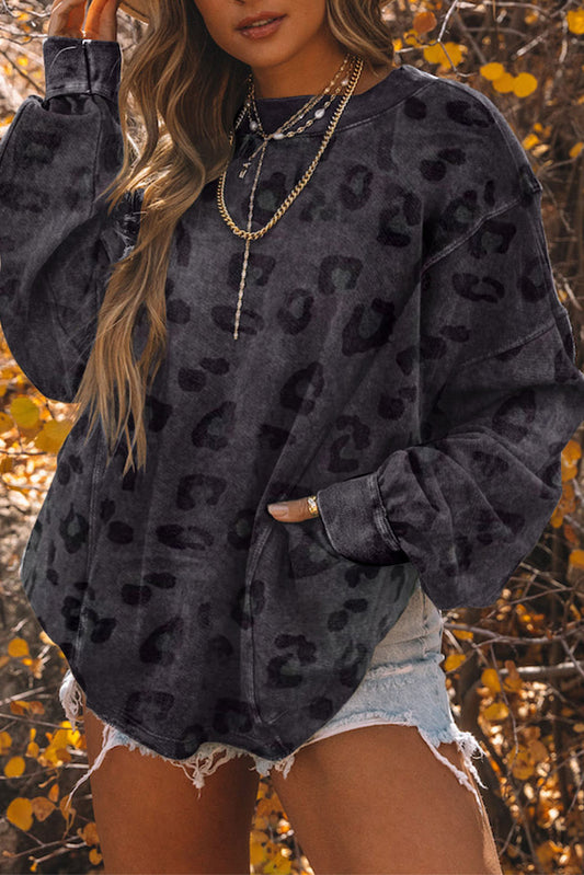 Leopard Print Oversized Crewneck Sweatshirt