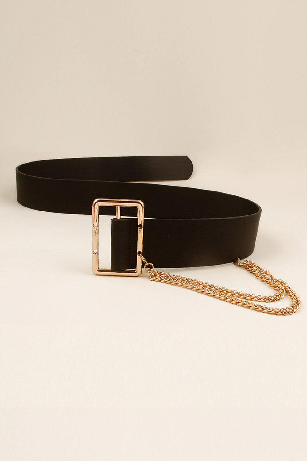 Fashionable PU Leather Chain-Accent Wide Belt