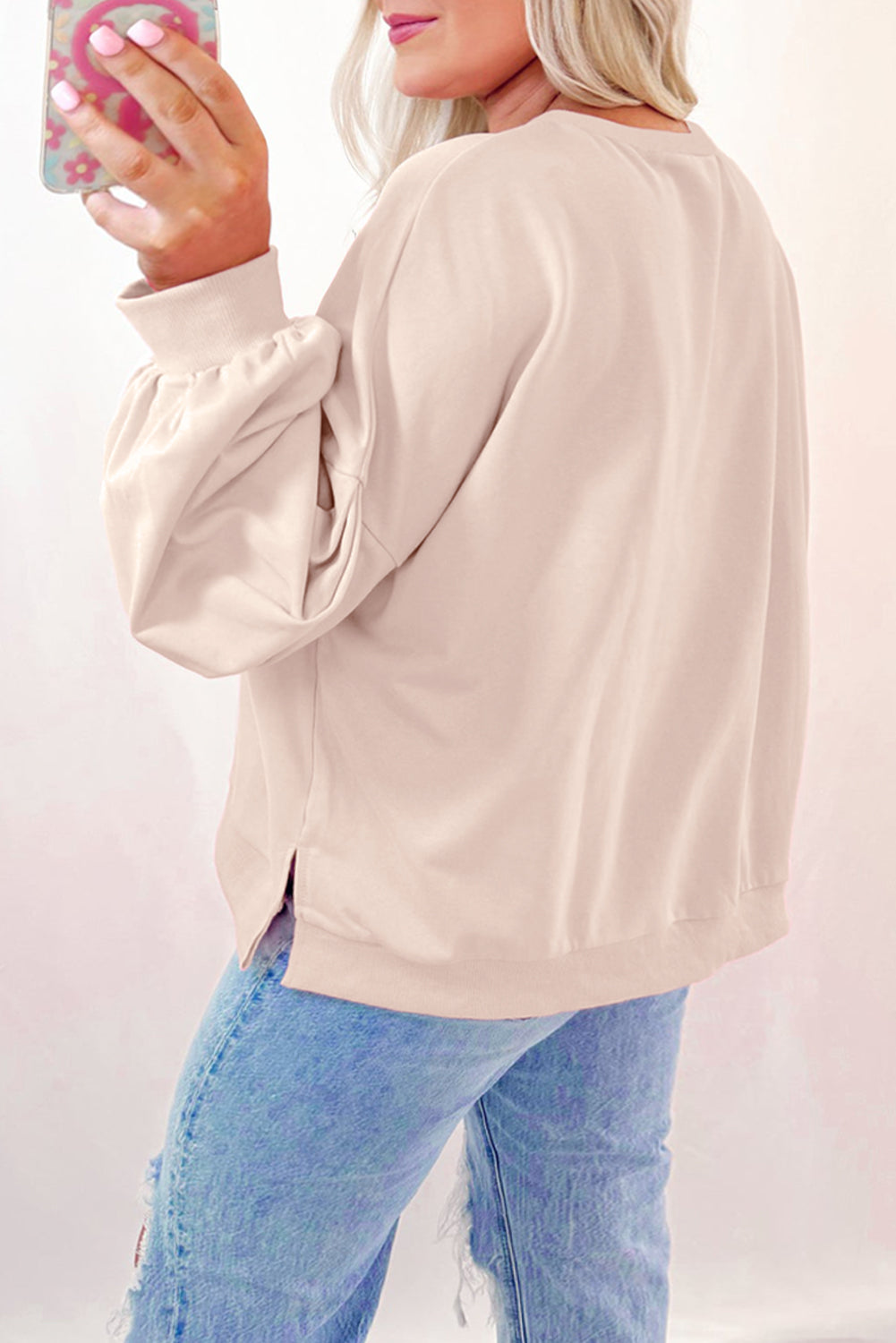 Bow Detail Opaque Long Sleeve Pullover Sweatshirt