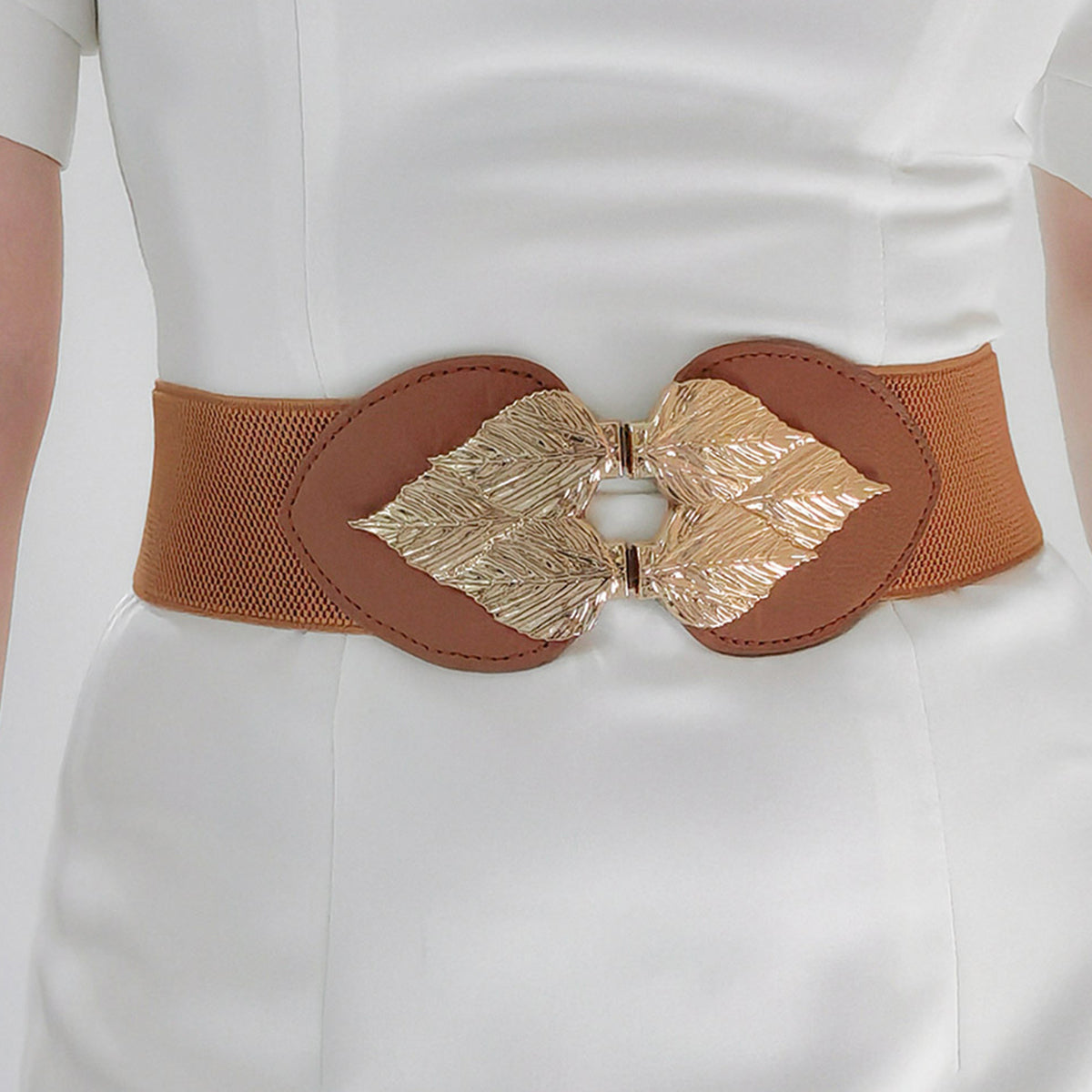 Elastic Belt with Alloy Leaf Buckle