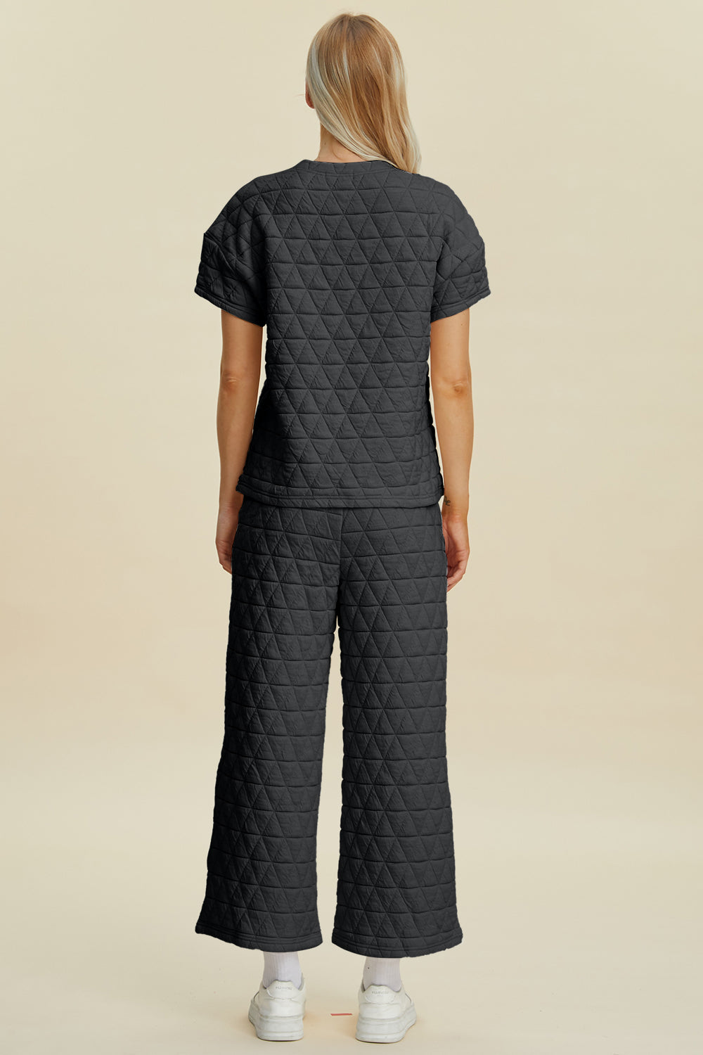 Versatile Duo: Textured Short Sleeve Top and Pants Set