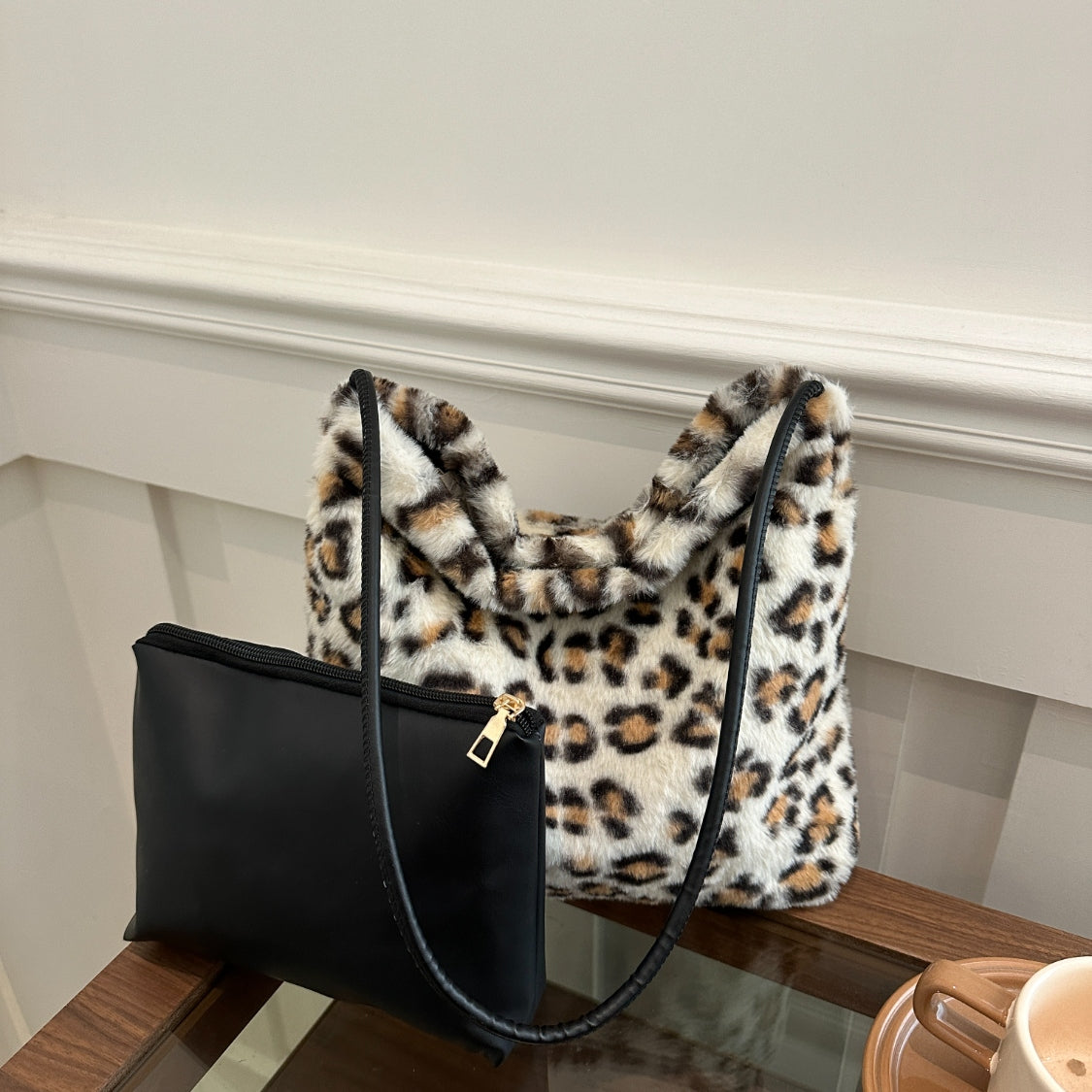 Wild Print Plush Shoulder Bag