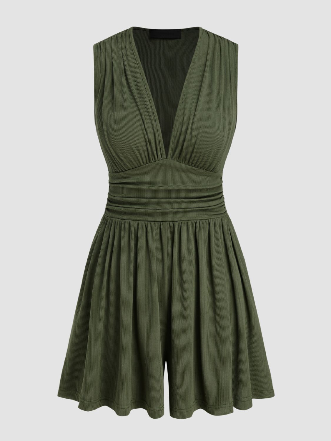 Ruched Deep V-Neck Sleeveless Jumpsuit