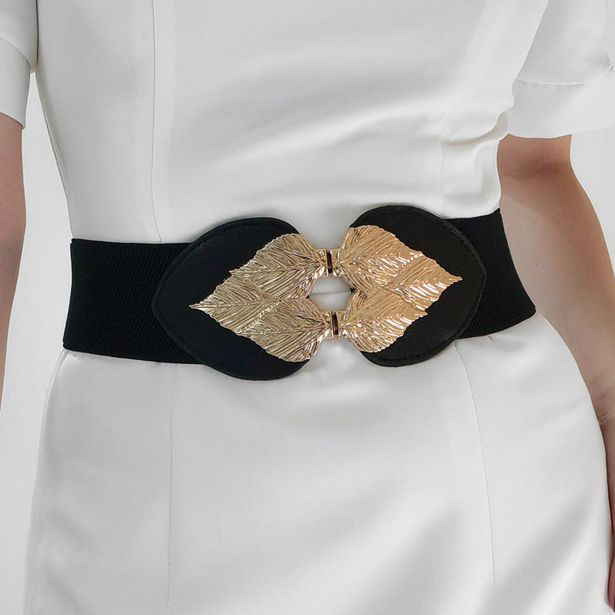 Elastic Belt with Alloy Leaf Buckle