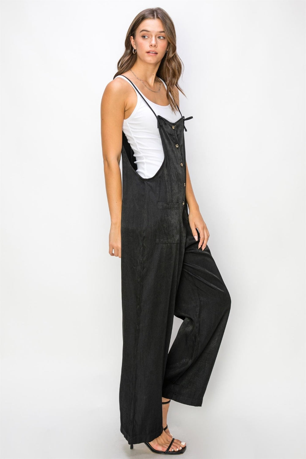 Chic Half Button Sleeveless Straight-Leg Jumpsuit