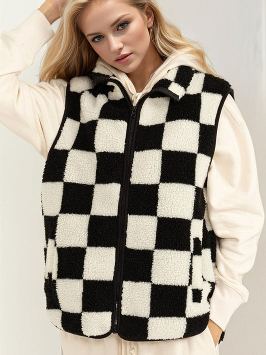 Double Take Full Size Zip Up Checkered Vest Cost - ShopEasier