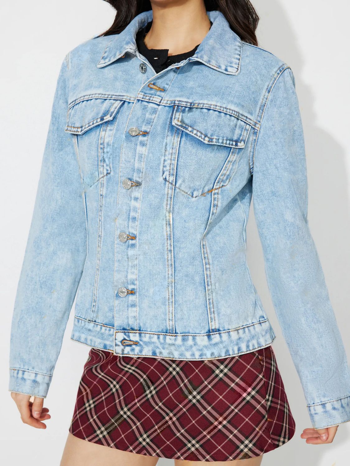 Button Up Long Sleeve Denim Shacket - ShopEasier