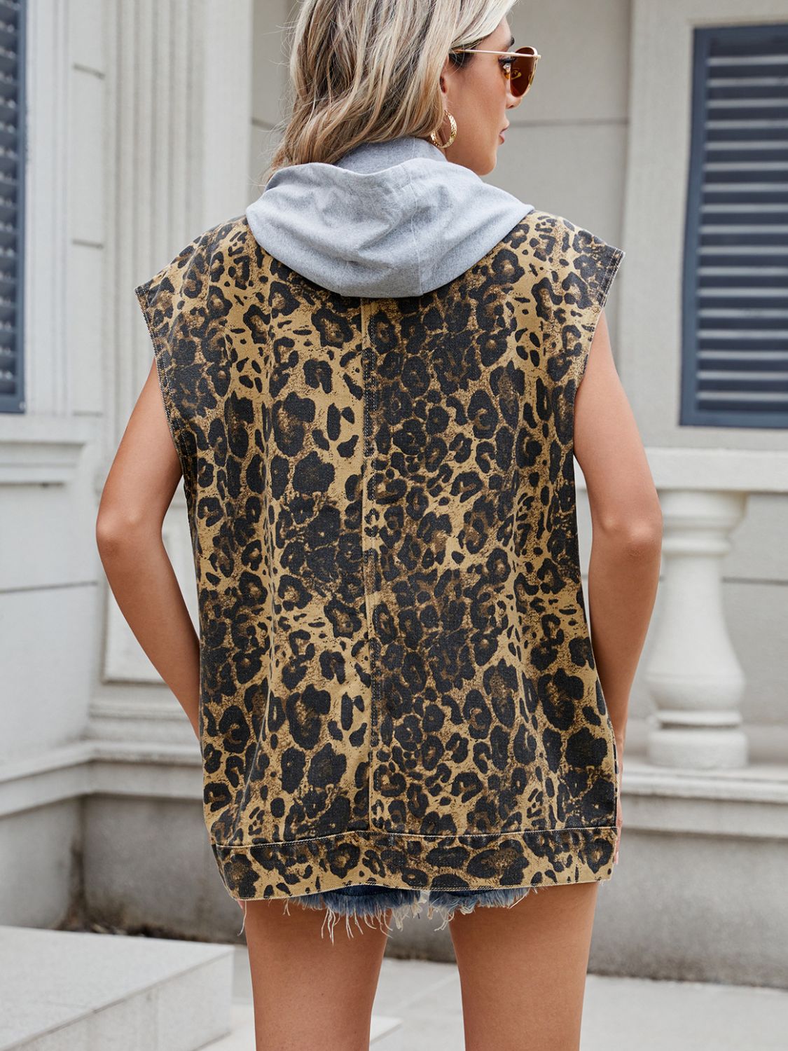 Leopard Buttton Up Denim Vest - ShopEasier