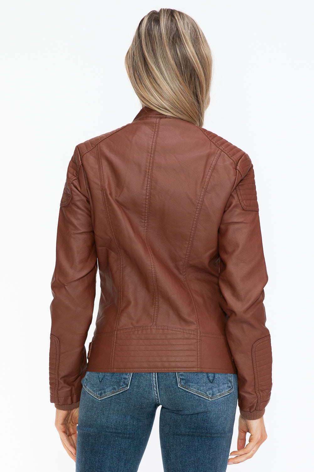 Snobbish Faux Leather Biker Jacket with Side Zip Pockets - ShopEasier