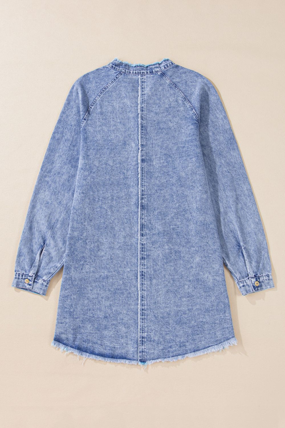 Raw Hem Button Down Long Sleeve Denim Dress - ShopEasier