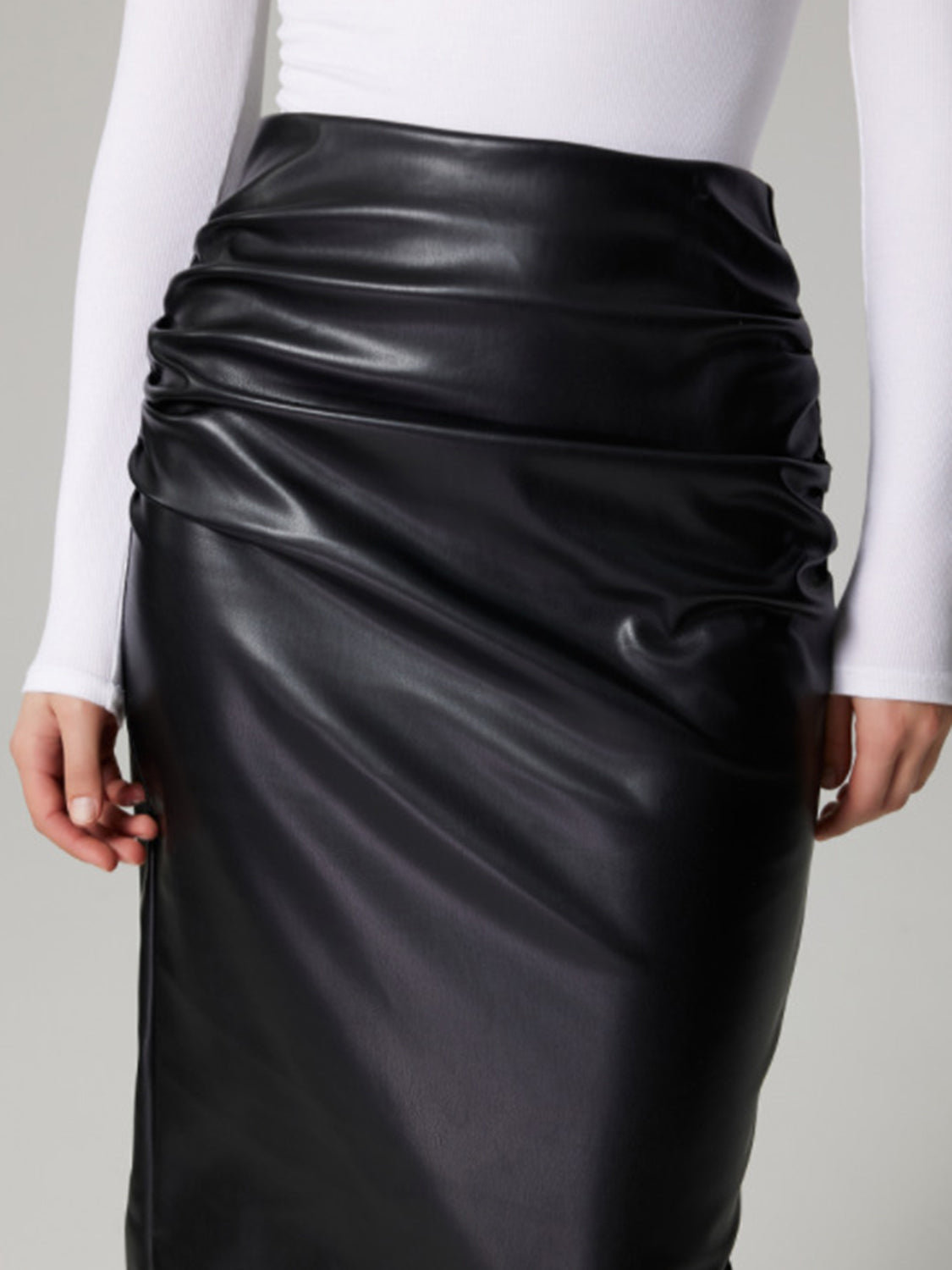 Ruched Slit-Back Midi Skirt