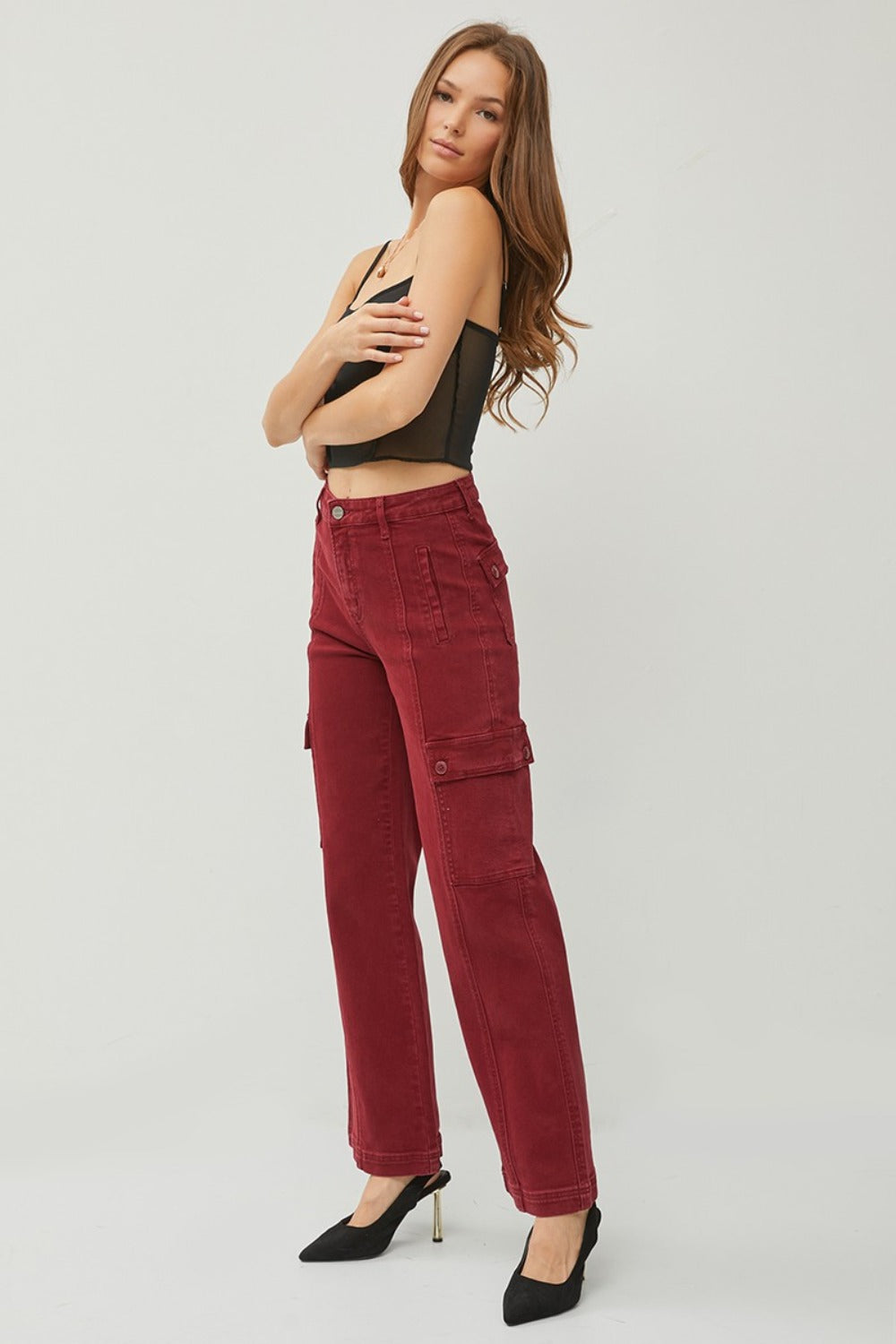 RISEN Full Size High Rise Wide Leg Cargo Jeans - ShopEasier