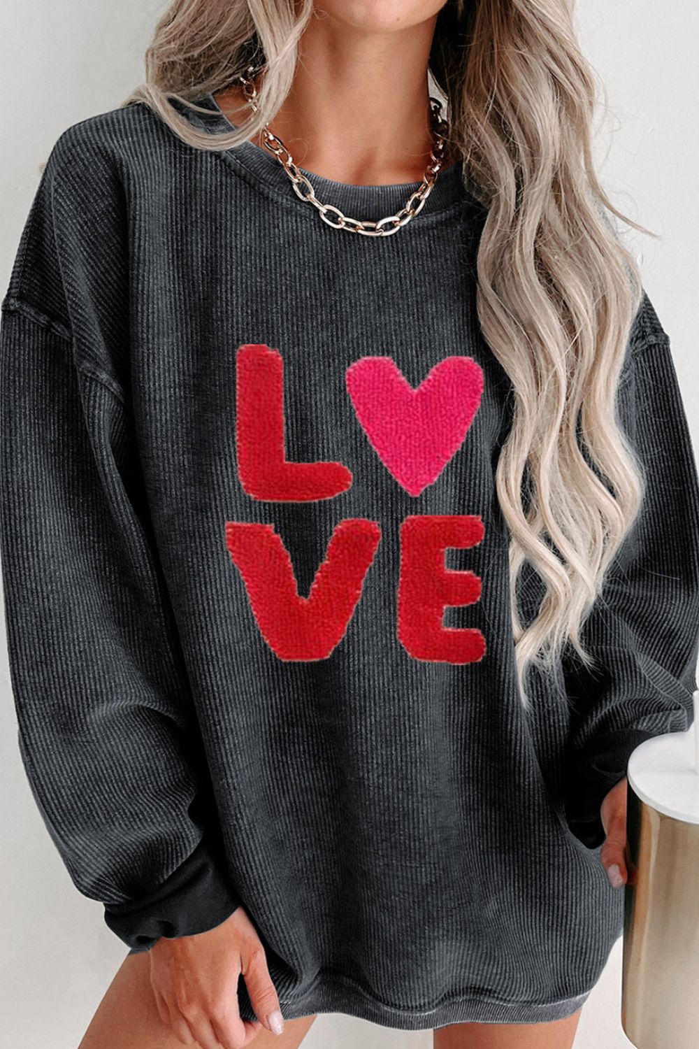 Love Heart Graphic Long Sleeve Sweatshirt for Valentine's Day