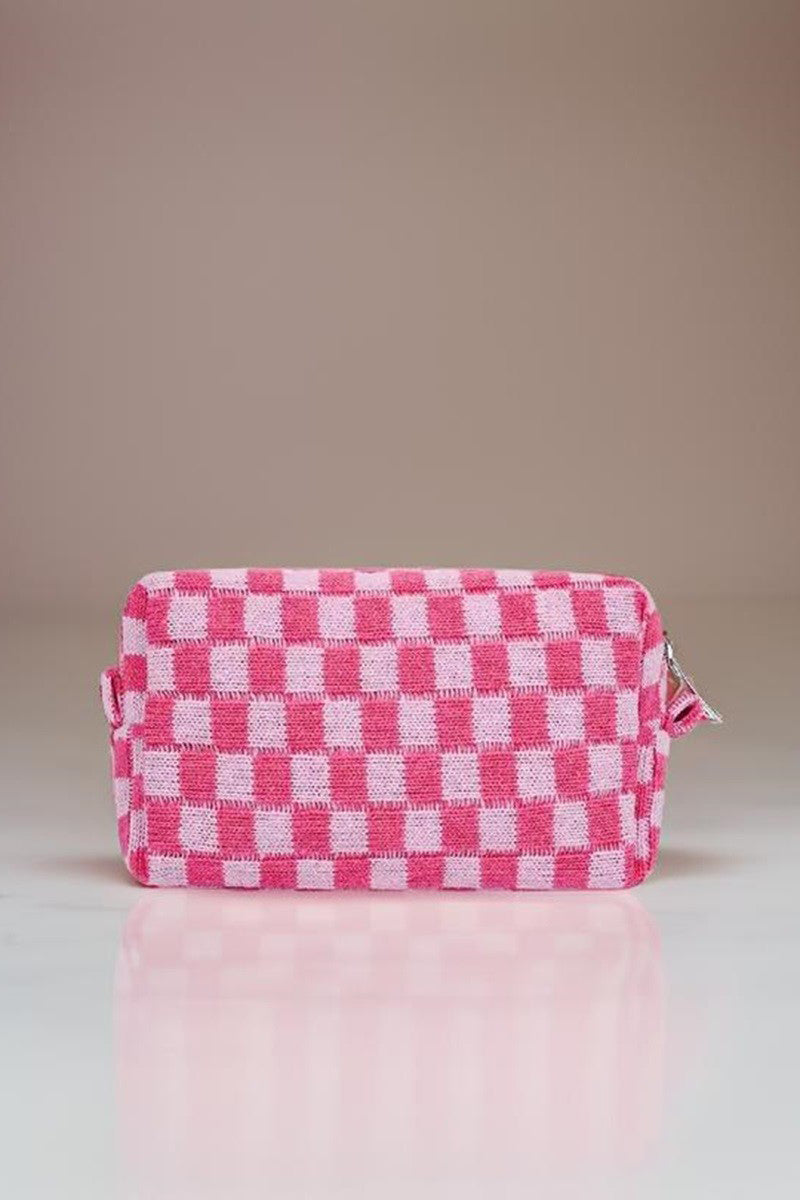 Chic Knitted Checkered Makeup Organizer Pouch