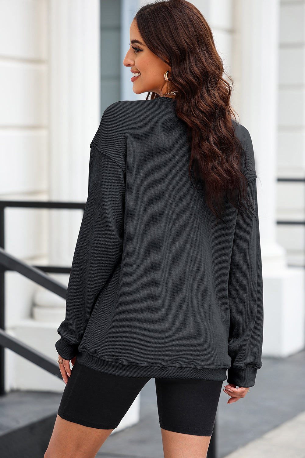 Sequin Heart Opaque Round Neck Sweatshirt