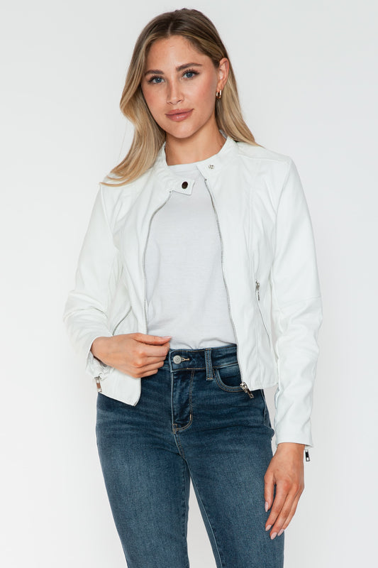 Snobbish PU Leather Zip Up Jacket with Pockets - ShopEasier