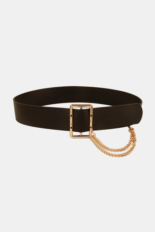 Fashionable PU Leather Chain-Accent Wide Belt