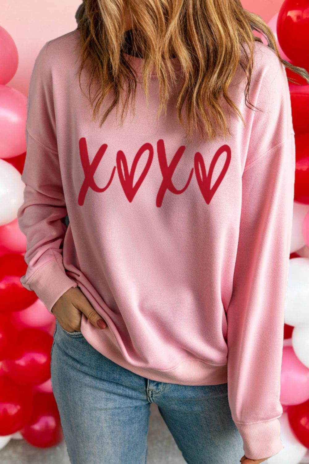 XOXO Love Heart Graphic Drop Shoulder Sweatshirt for Valentine's Day