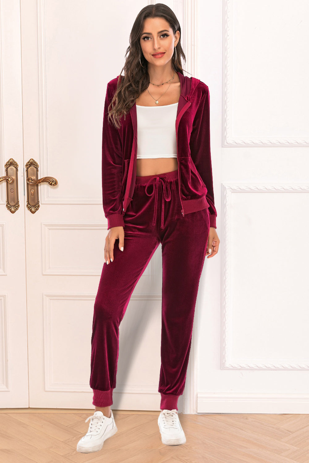 Hooded Zip-Up Jacket and Trousers Ensemble