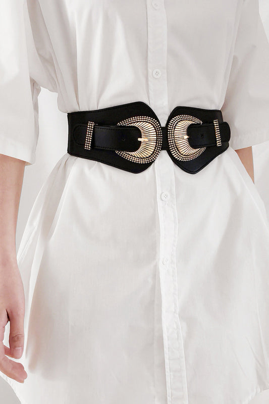 Shell Double Buckle Stretchy Wide Waist Belt