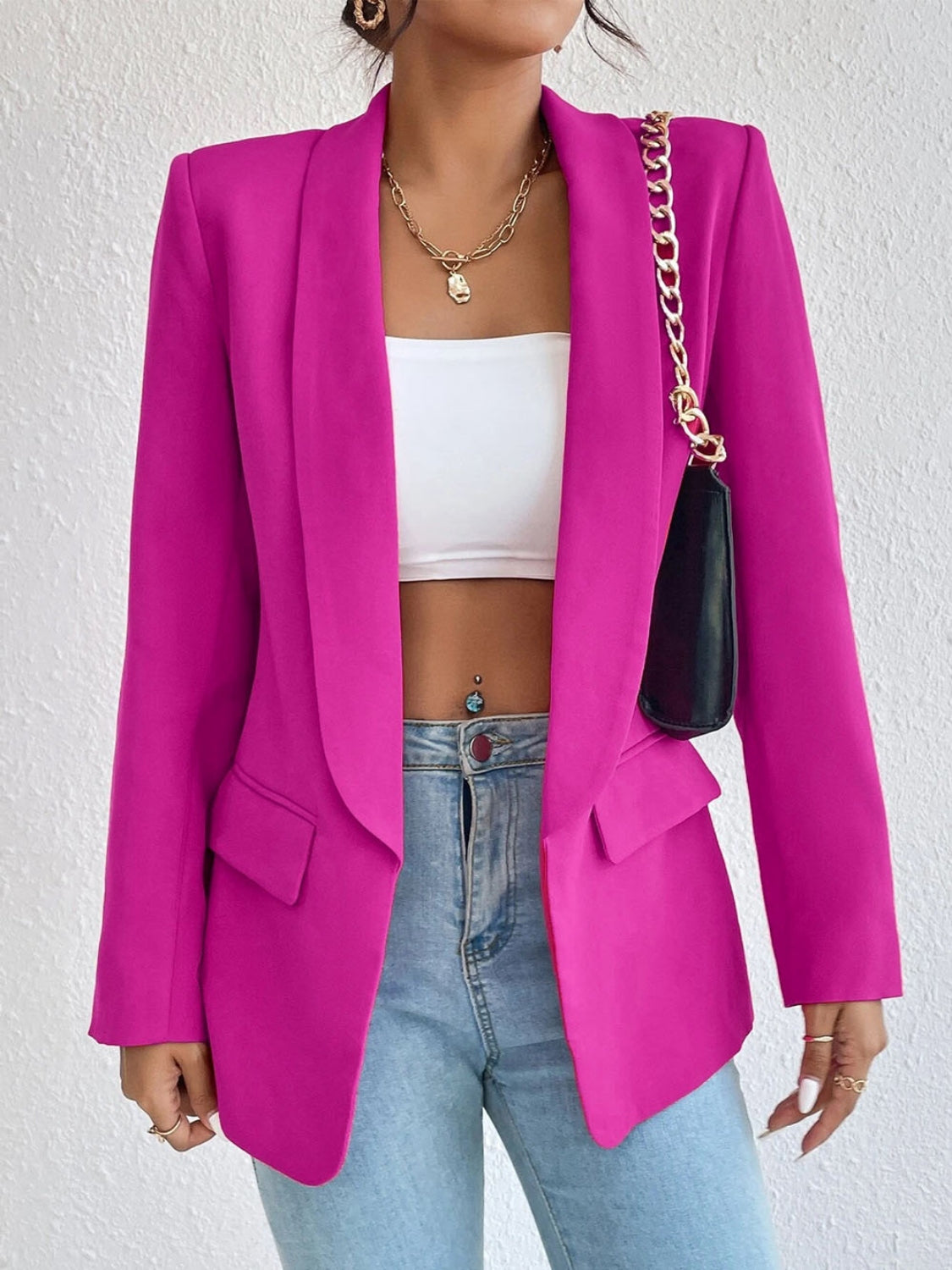 Shawl Collar Long Sleeve Blazer - ShopEasier