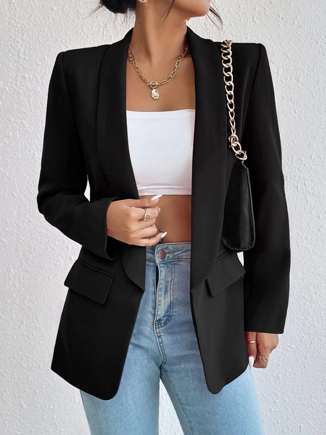 Shawl Collar Long Sleeve Blazer - ShopEasier