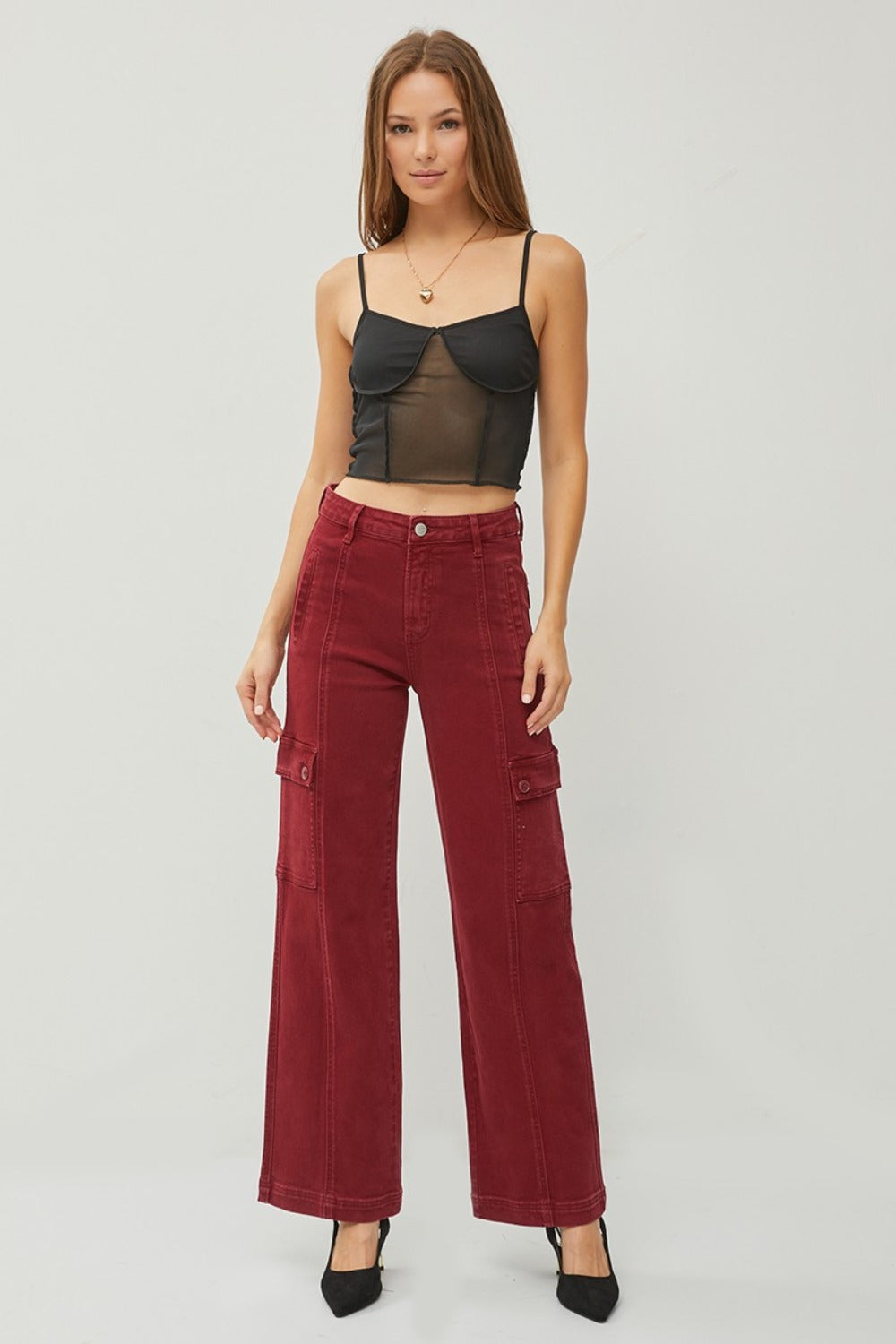 RISEN Full Size High Rise Wide Leg Cargo Jeans - ShopEasier